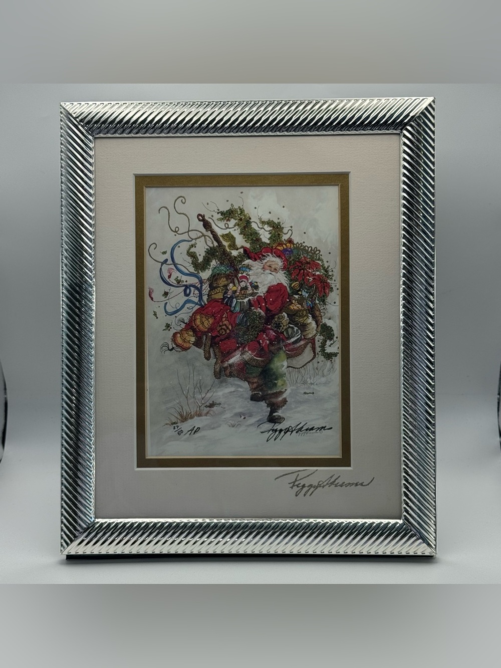 Peggy Abrams Artist Proof Santa Christmas Print AP 37/50 Hand Signed Framed